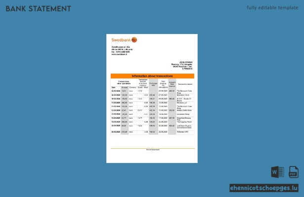 Beispiel eines Kontoauszugs der Swedbank Litauen